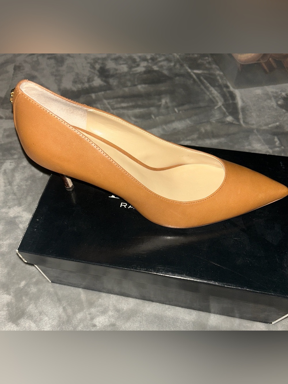 Ralph Lauren Tan Leather Pointed-Toe Kitten Heel Pumps